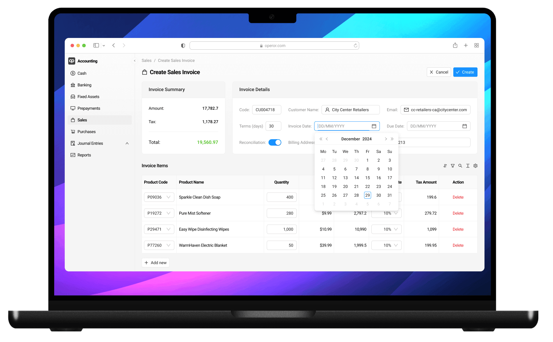 Tab feature of operor