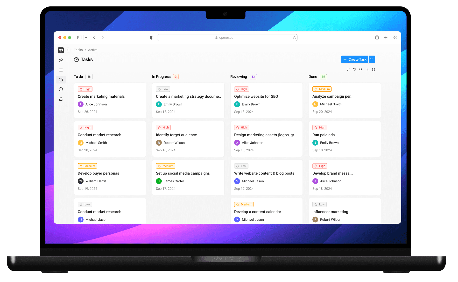 Tab feature of operor